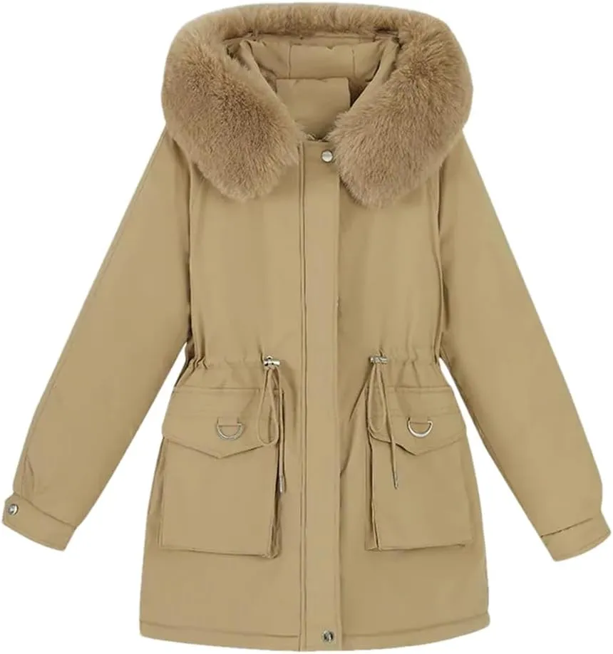 DBFBDTU Women Winter Hooded Coat Warm Cotton Padded Jackets Parkas Fleece Overcoat