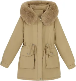 DBFBDTU Women Winter Hooded Coat Warm Cotton Padded Jackets Parkas Fleece Overcoat