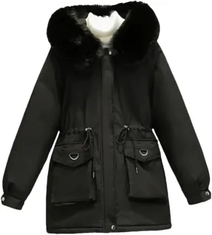 DBFBDTU Women Winter Hooded Coat Warm Cotton Padded Jackets Parkas Fleece Overcoat