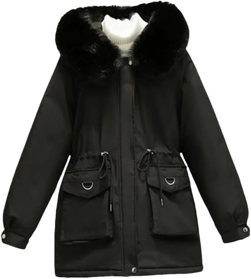 DBFBDTU Women Winter Hooded Coat Warm Cotton Padded Jackets Parkas Fleece Overcoat
