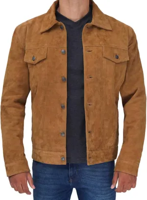 Decrum Leather Suede Jacket Men  Real Lambskin Vintage Style Suede Trucker Jacket Men