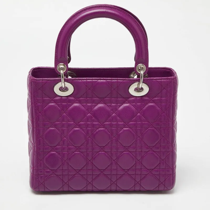 DIOR Purple Cannage Leather Medium Lady  Tote