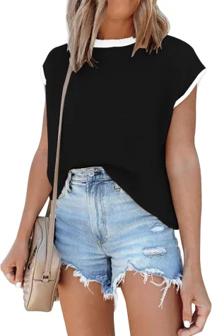 Disamer Cap Sleeve Knit Sweater Tops Sleeveless Vest 2025 Spring Clothes Oversized Summer Tank Trendy Short Sleeve T Shirts