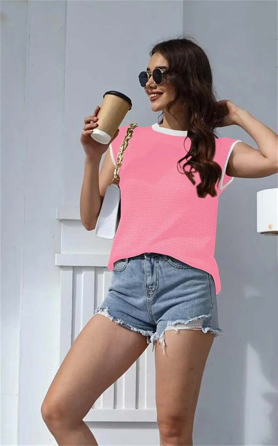 Disamer Cap Sleeve Knit Sweater Tops Sleeveless Vest 2025 Spring Clothes Oversized Summer Tank Trendy Short Sleeve T Shirts