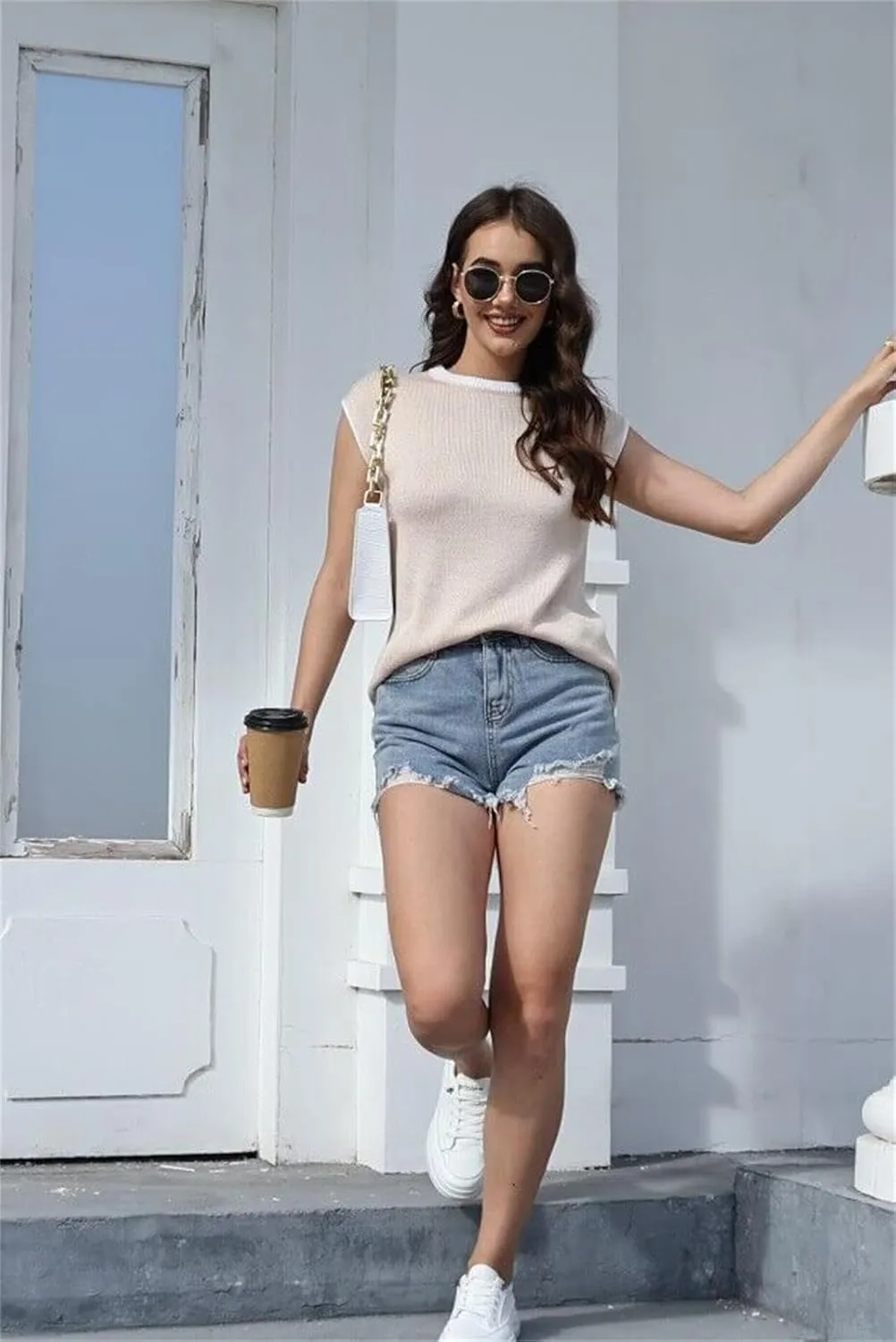 Disamer Cap Sleeve Knit Sweater Tops Sleeveless Vest 2025 Spring Clothes Oversized Summer Tank Trendy Short Sleeve T Shirts
