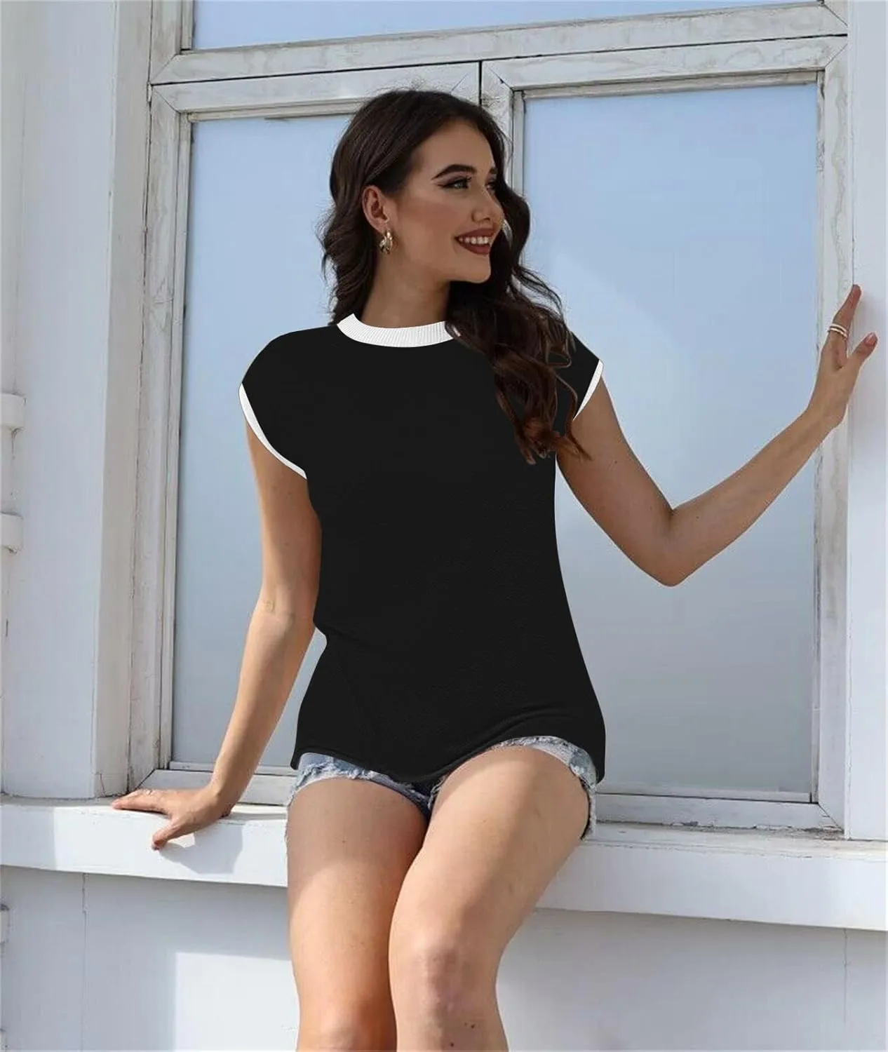 Disamer Cap Sleeve Knit Sweater Tops Sleeveless Vest 2025 Spring Clothes Oversized Summer Tank Trendy Short Sleeve T Shirts