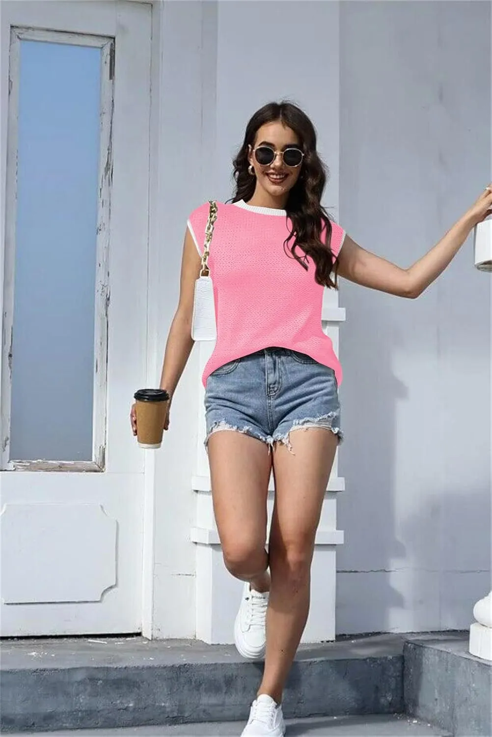 Disamer Cap Sleeve Knit Sweater Tops Sleeveless Vest 2025 Spring Clothes Oversized Summer Tank Trendy Short Sleeve T Shirts