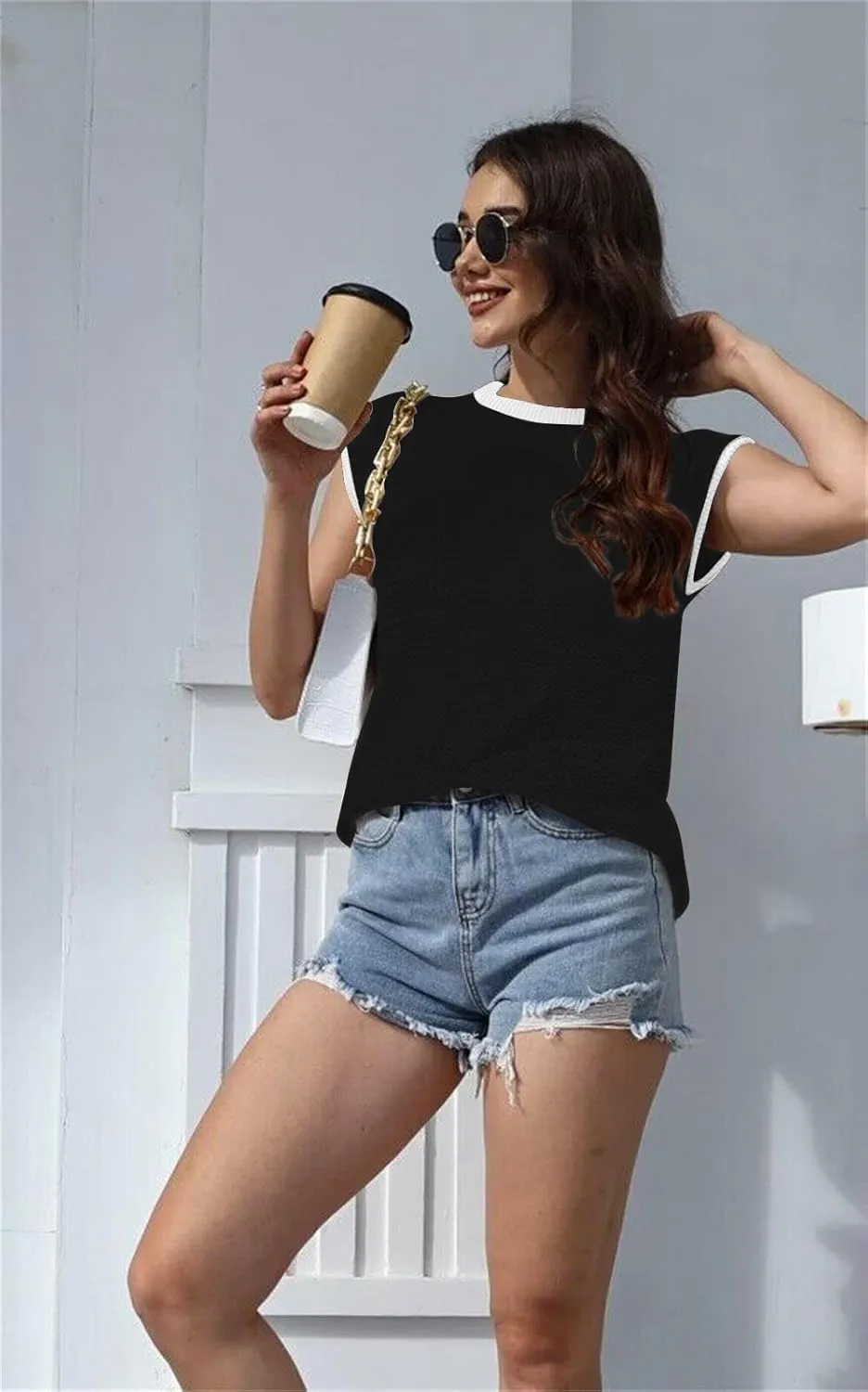 Disamer Cap Sleeve Knit Sweater Tops Sleeveless Vest 2025 Spring Clothes Oversized Summer Tank Trendy Short Sleeve T Shirts