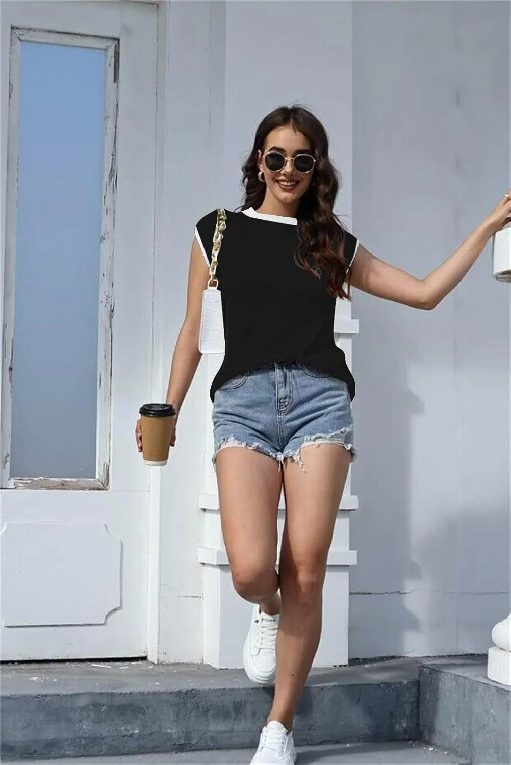 Disamer Cap Sleeve Knit Sweater Tops Sleeveless Vest 2025 Spring Clothes Oversized Summer Tank Trendy Short Sleeve T Shirts