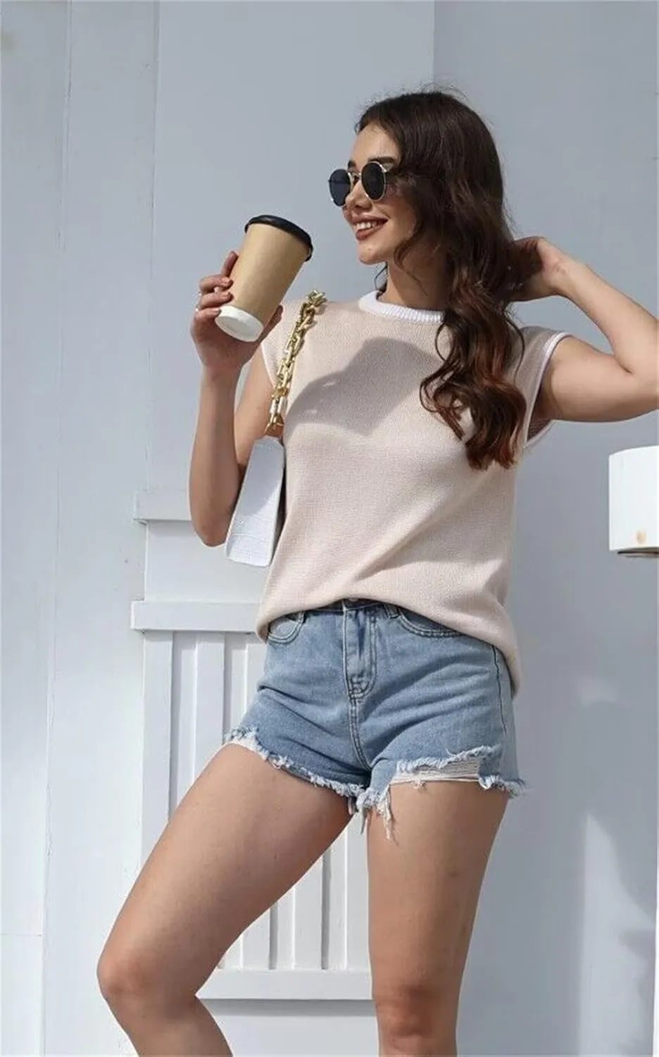 Disamer Cap Sleeve Knit Sweater Tops Sleeveless Vest 2025 Spring Clothes Oversized Summer Tank Trendy Short Sleeve T Shirts