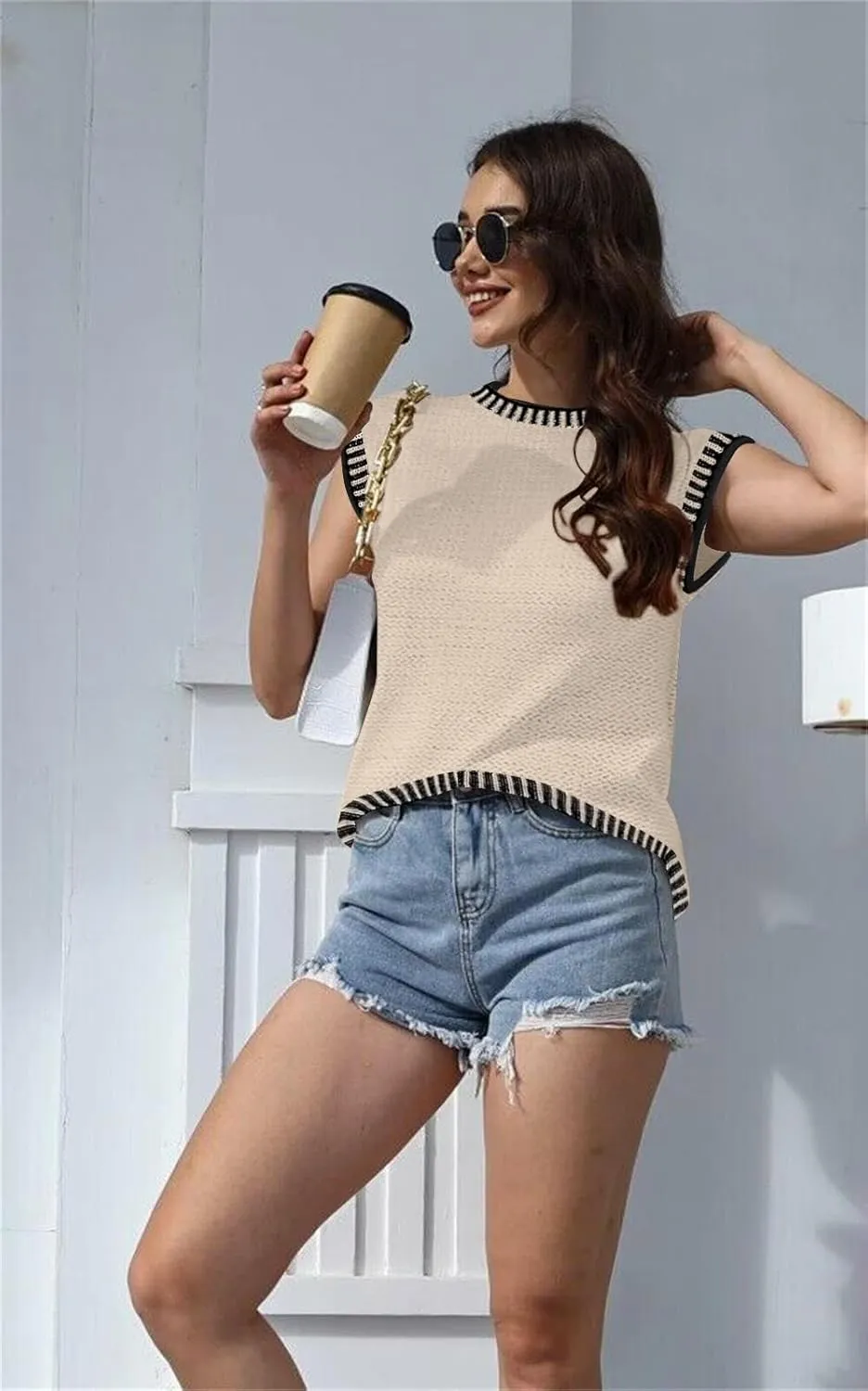 Disamer Cap Sleeve Knit Sweater Tops Sleeveless Vest 2025 Spring Clothes Oversized Summer Tank Trendy Short Sleeve T Shirts
