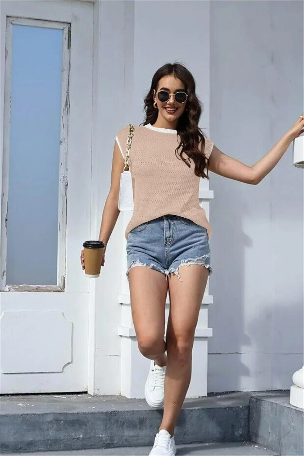 Disamer Cap Sleeve Knit Sweater Tops Sleeveless Vest 2025 Spring Clothes Oversized Summer Tank Trendy Short Sleeve T Shirts