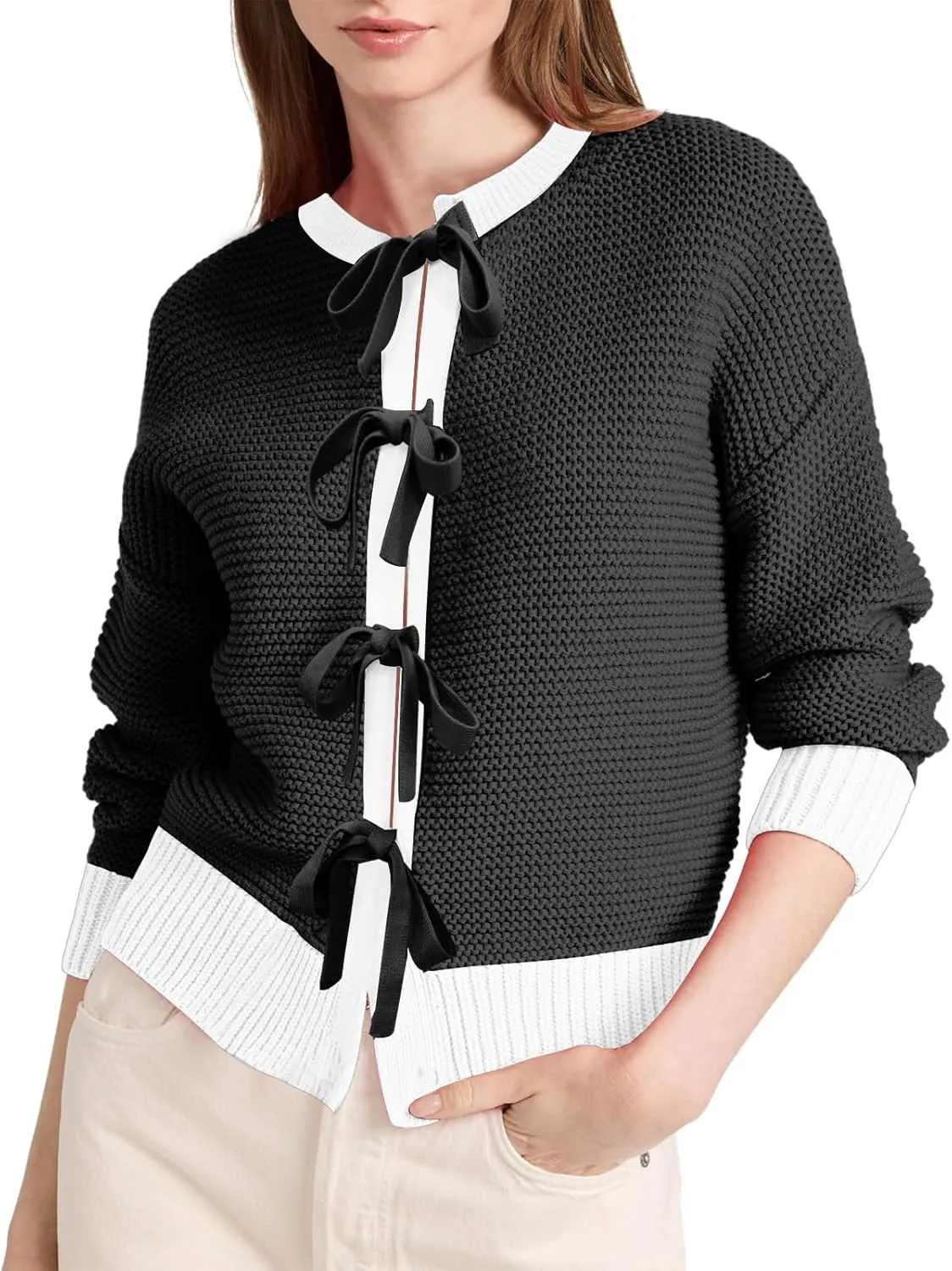 Disamer Women's 2025 Knit Cardigan Sweaters Fall Clothes Long Sleeve Fashion Casual Y2k Tie Open Front Cropped Jackets