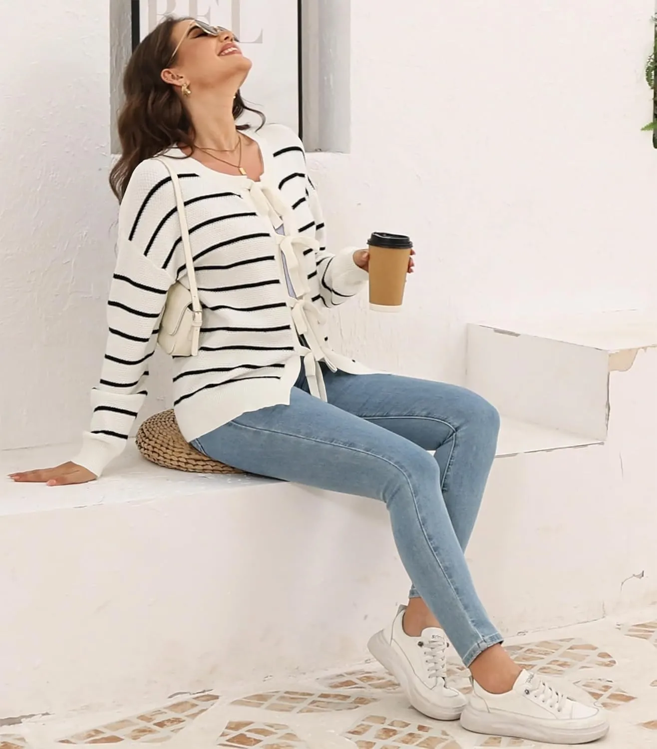 Disamer Women's 2025 Knit Cardigan Sweaters Fall Clothes Long Sleeve Fashion Casual Y2k Tie Open Front Cropped Jackets