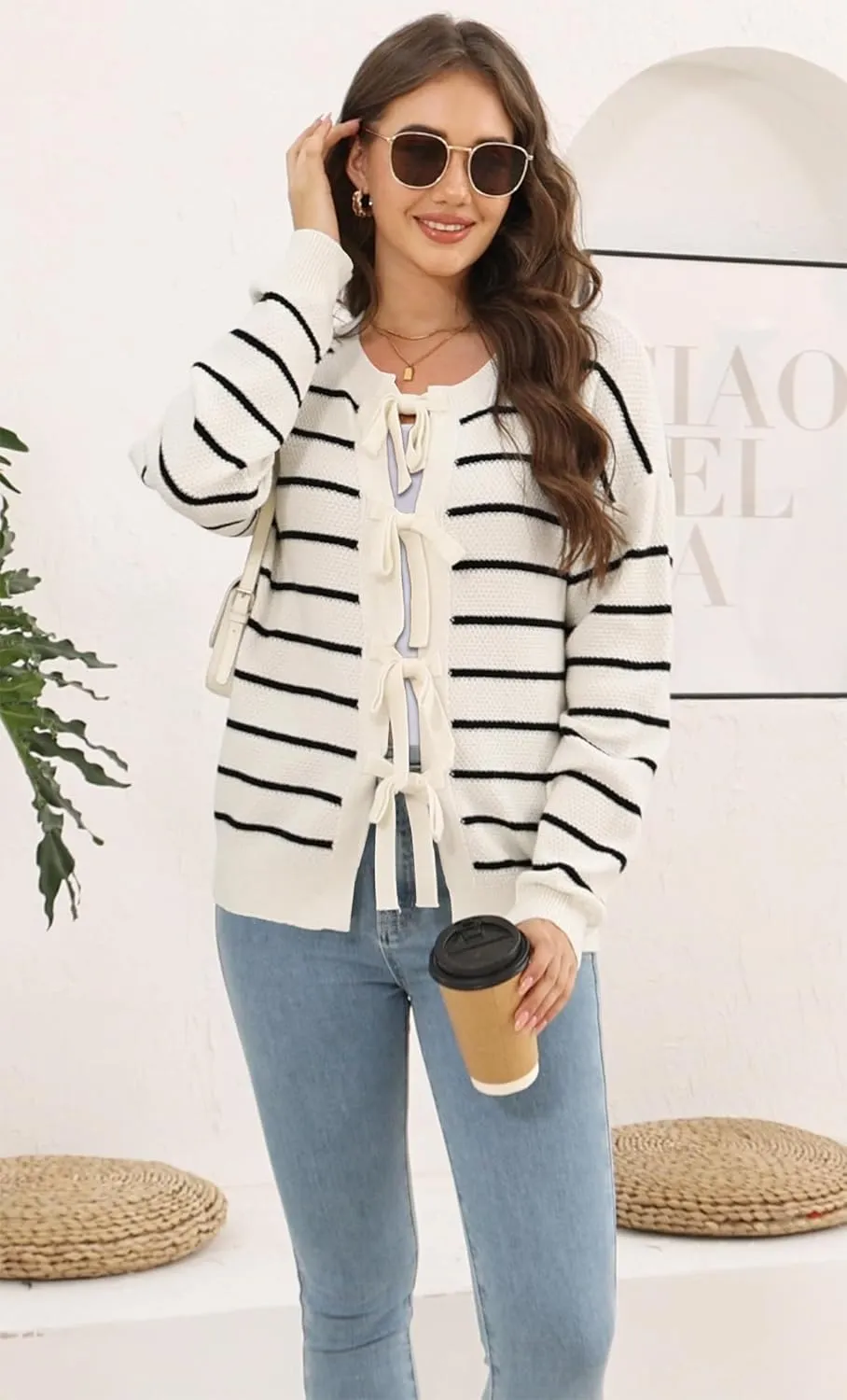 Disamer Women's 2025 Knit Cardigan Sweaters Fall Clothes Long Sleeve Fashion Casual Y2k Tie Open Front Cropped Jackets