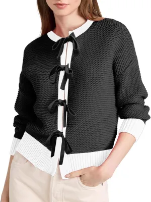 Disamer Women's 2025 Knit Cardigan Sweaters Fall Clothes Long Sleeve Fashion Casual Y2k Tie Open Front Cropped Jackets