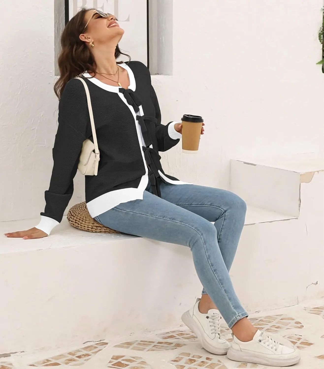 Disamer Women's 2025 Knit Cardigan Sweaters Fall Clothes Long Sleeve Fashion Casual Y2k Tie Open Front Cropped Jackets