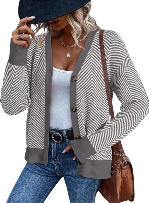 Dokotoo Women's 2025 Fashion Casual Open Front Long Sleeve Chunky Knit Striped Cardigans Sweaters Outerwear Coats
