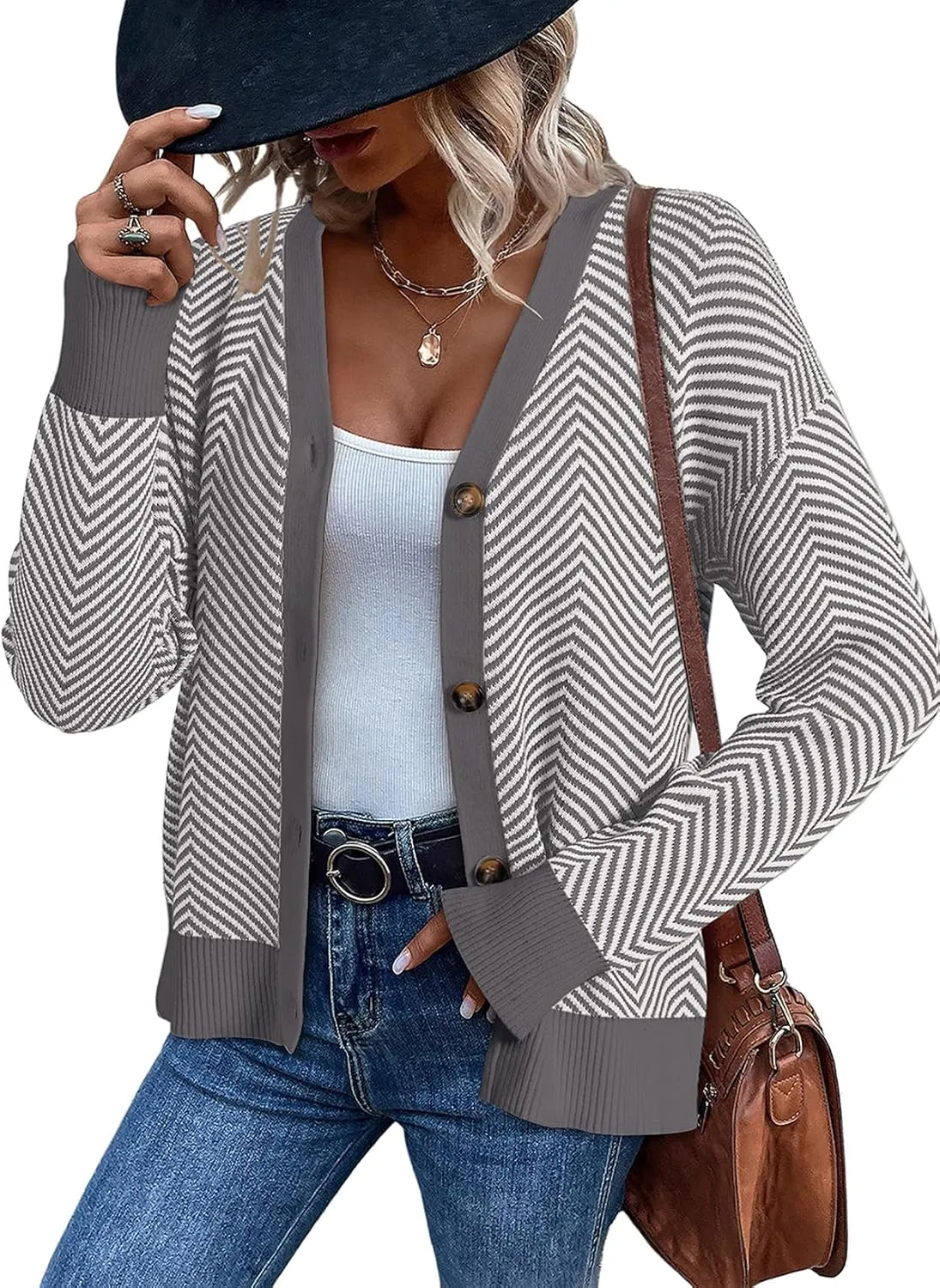 Dokotoo Women's 2025 Fashion Casual Open Front Long Sleeve Chunky Knit Striped Cardigans Sweaters Outerwear Coats