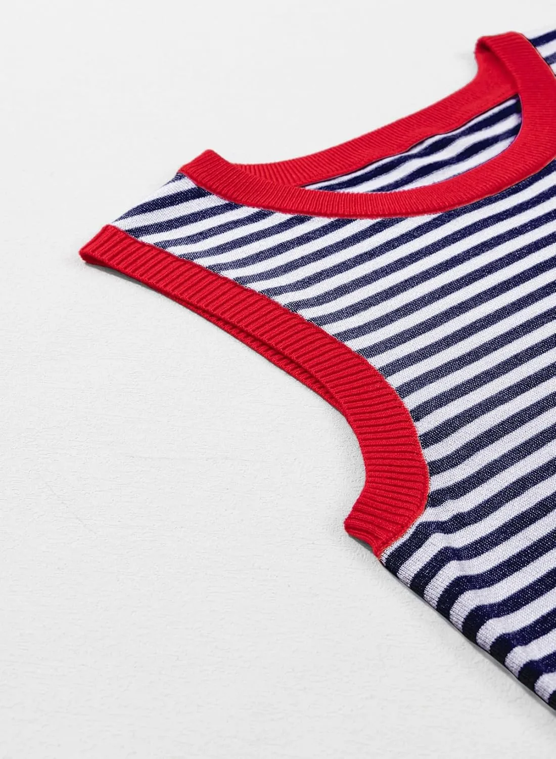 Dokotoo Womens Summer Tops 2025 Casual Striped Color Block High Neck Tank Top Loose Knit High Low Sleeveless Shirts Blouses