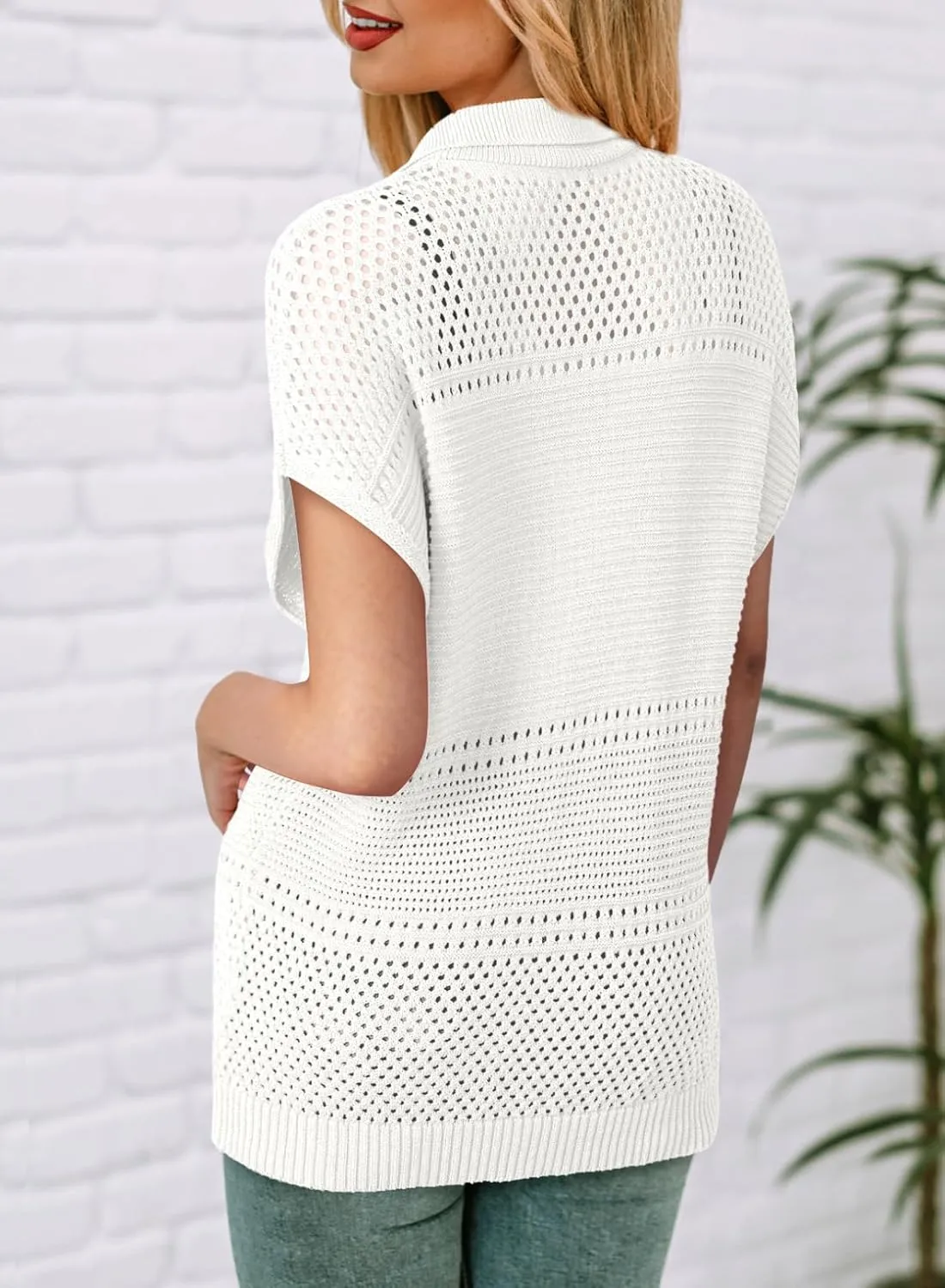 Dokotoo Womens Tops 2025 Summer Spring Casual V Neck Short Sleeve Sweater Crochet Tops Casual Dressy Blouses