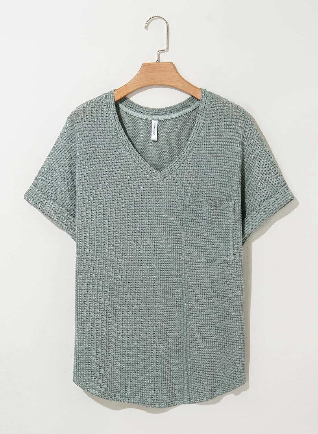 Dokotoo Womens Waffle Knit Tops 2025 Spring Summer V Neck Shirts Casual Trendy Women's Blouses Basic Tee