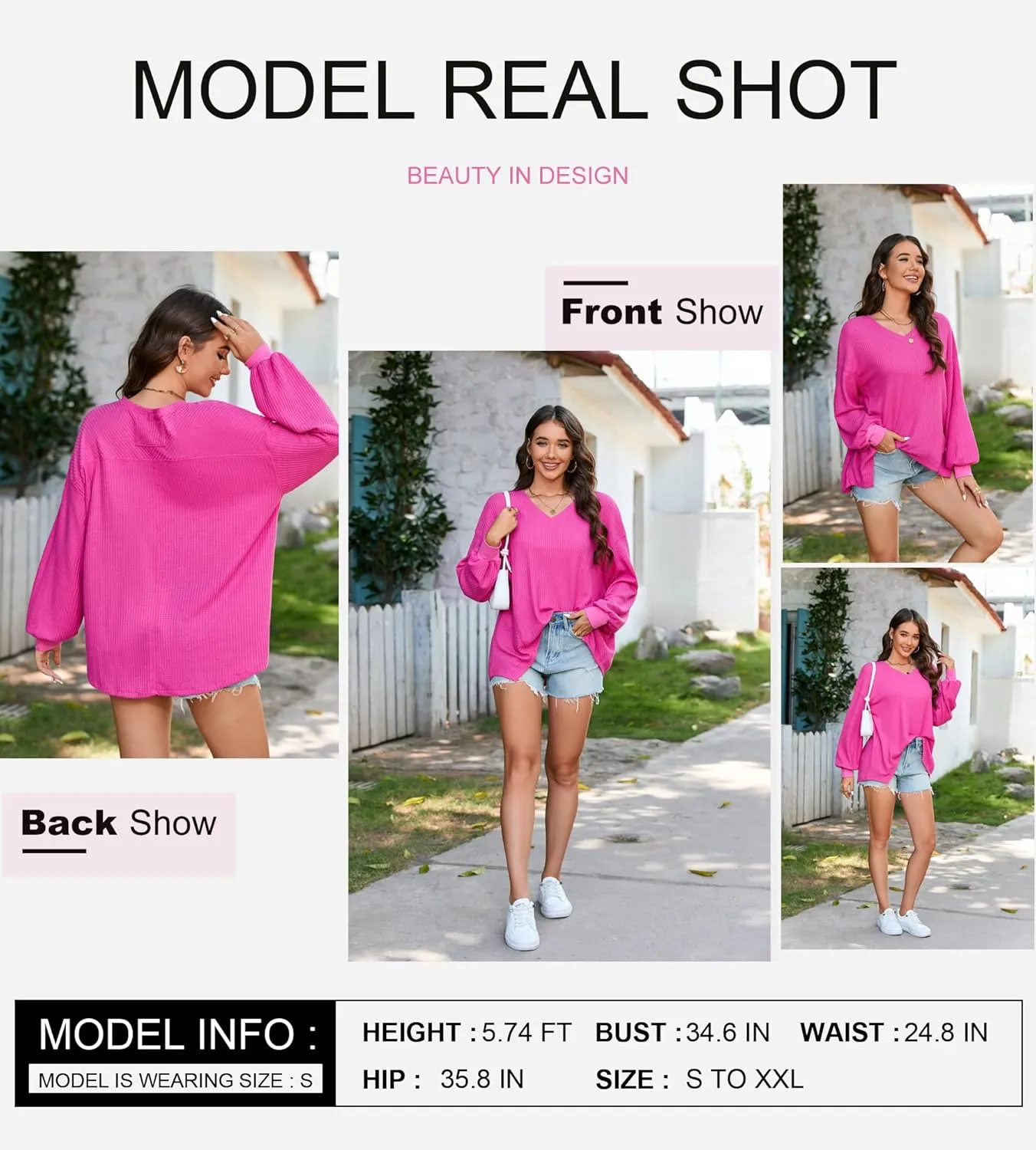 Dokotoo Womens Waffle Knit Tops Fashion 2025 Long Lantern Sleeve Casual Blouses V Neck Oversized T Shirts