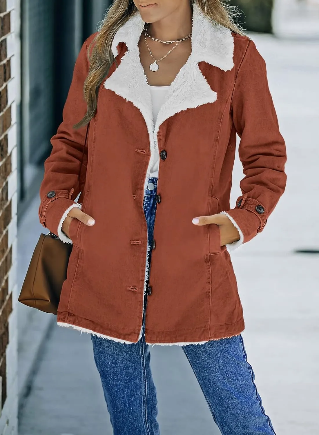 Dokotoo Womens Winter Warm Jean Jacket Stand Collar Wool Liner Sherpa Denim Coats Thicker Outerwear with Pockets