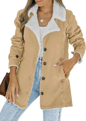 Dokotoo Womens Winter Warm Jean Jacket Stand Collar Wool Liner Sherpa Denim Coats Thicker Outerwear with Pockets