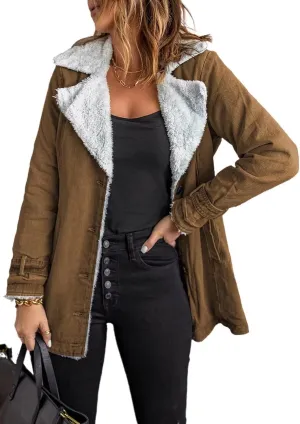 Dokotoo Womens Winter Warm Jean Jacket Stand Collar Wool Liner Sherpa Denim Coats Thicker Outerwear with Pockets