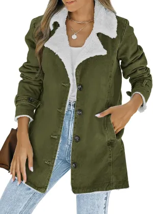 Dokotoo Womens Winter Warm Jean Jacket Stand Collar Wool Liner Sherpa Denim Coats Thicker Outerwear with Pockets