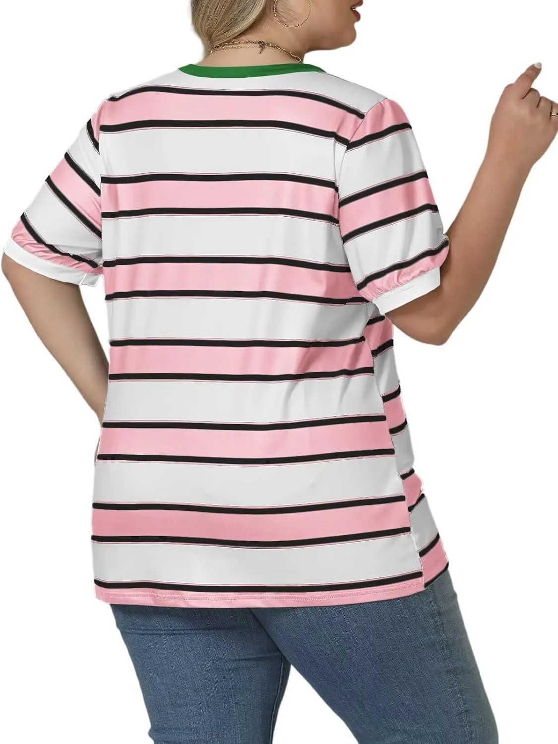 DOLNINE Womens-Plus-Size-Tops Cute Striped Color Block Oversized T Shirts Casual Short Sleeve Loose Fit Tunic Summer Blouses
