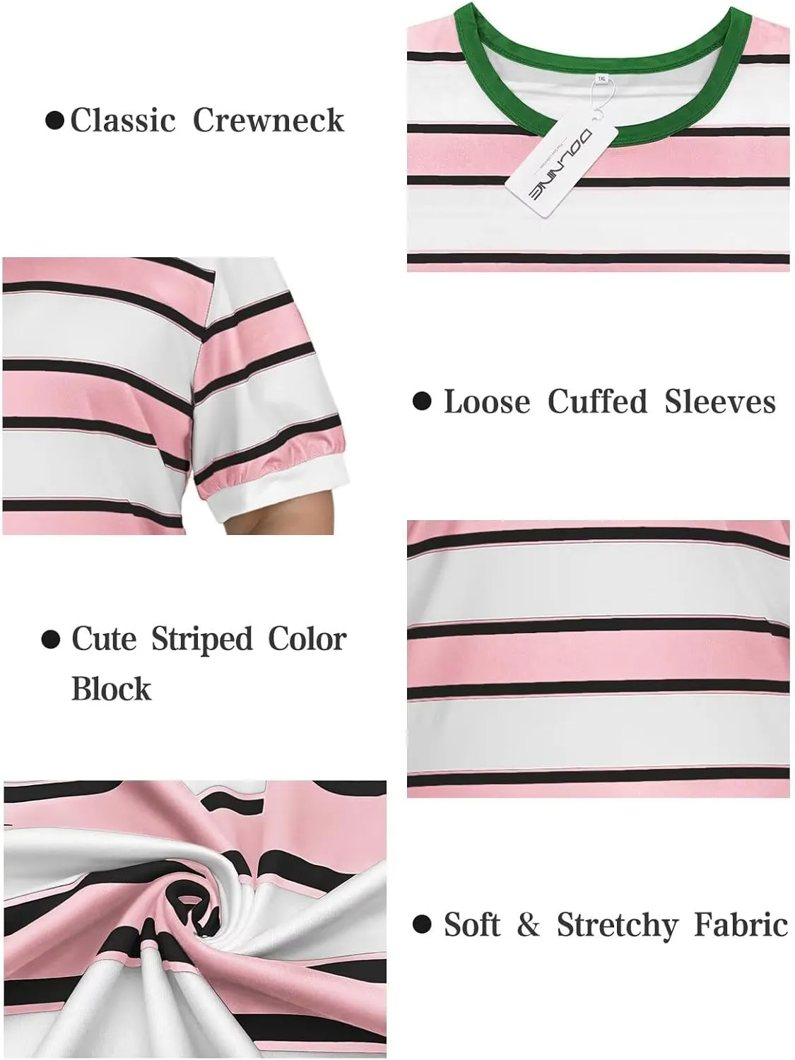 DOLNINE Womens-Plus-Size-Tops Cute Striped Color Block Oversized T Shirts Casual Short Sleeve Loose Fit Tunic Summer Blouses