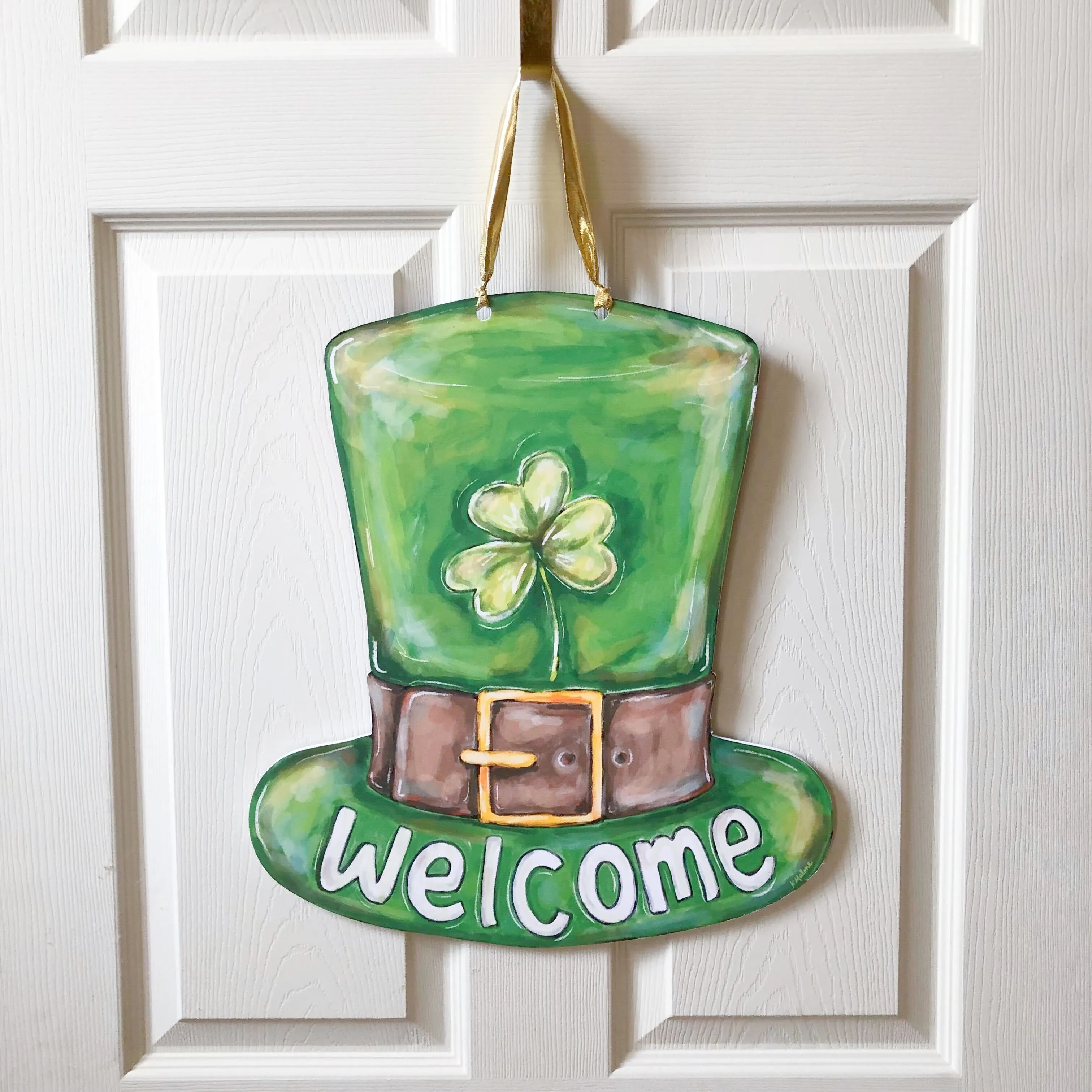 Double Sided Patriotic Hat Welcome / St. Patrick's Leprechaun Hat Welcome Door Hanger