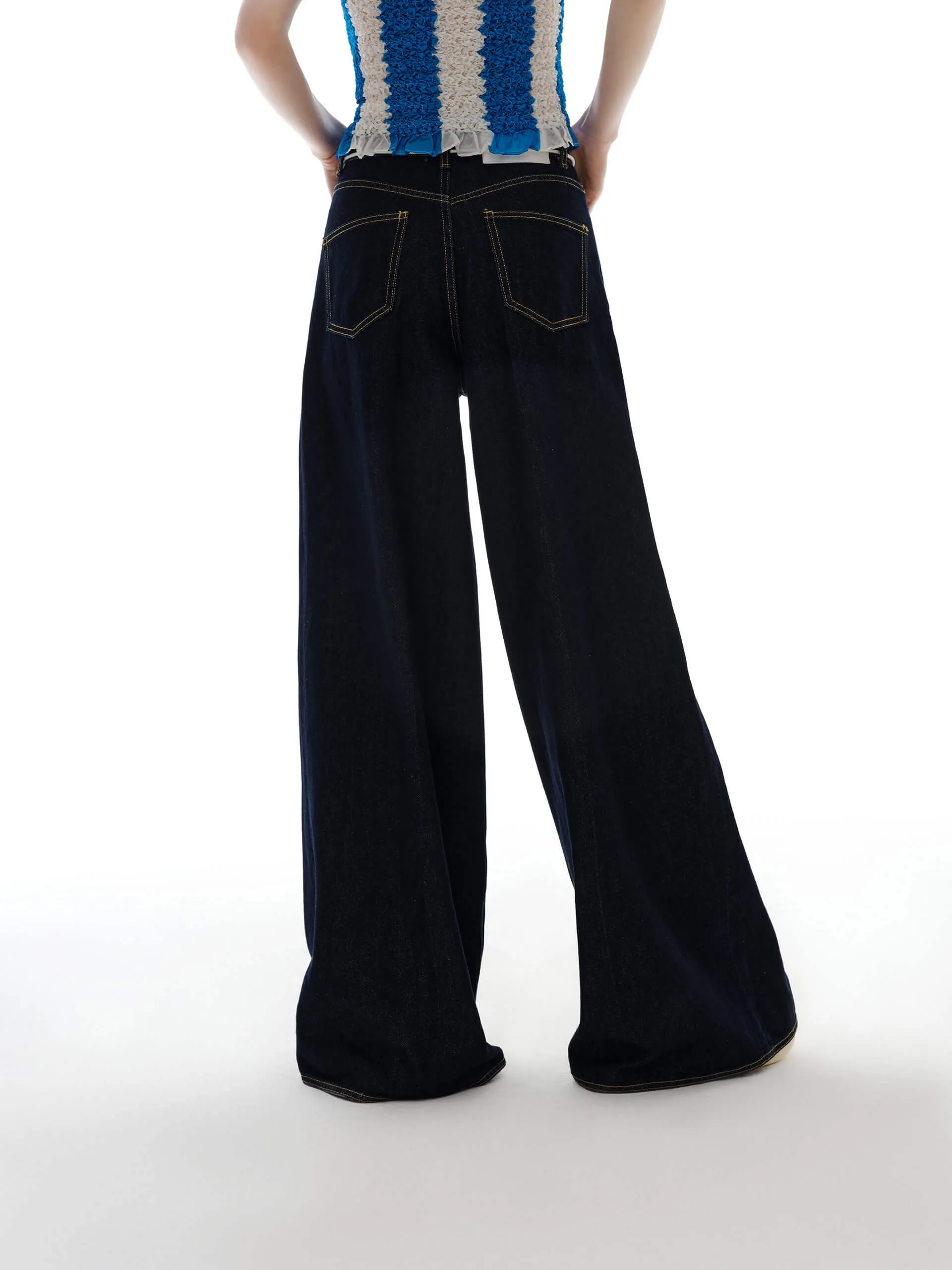 Drawstring Detail Wide Leg Jeans
