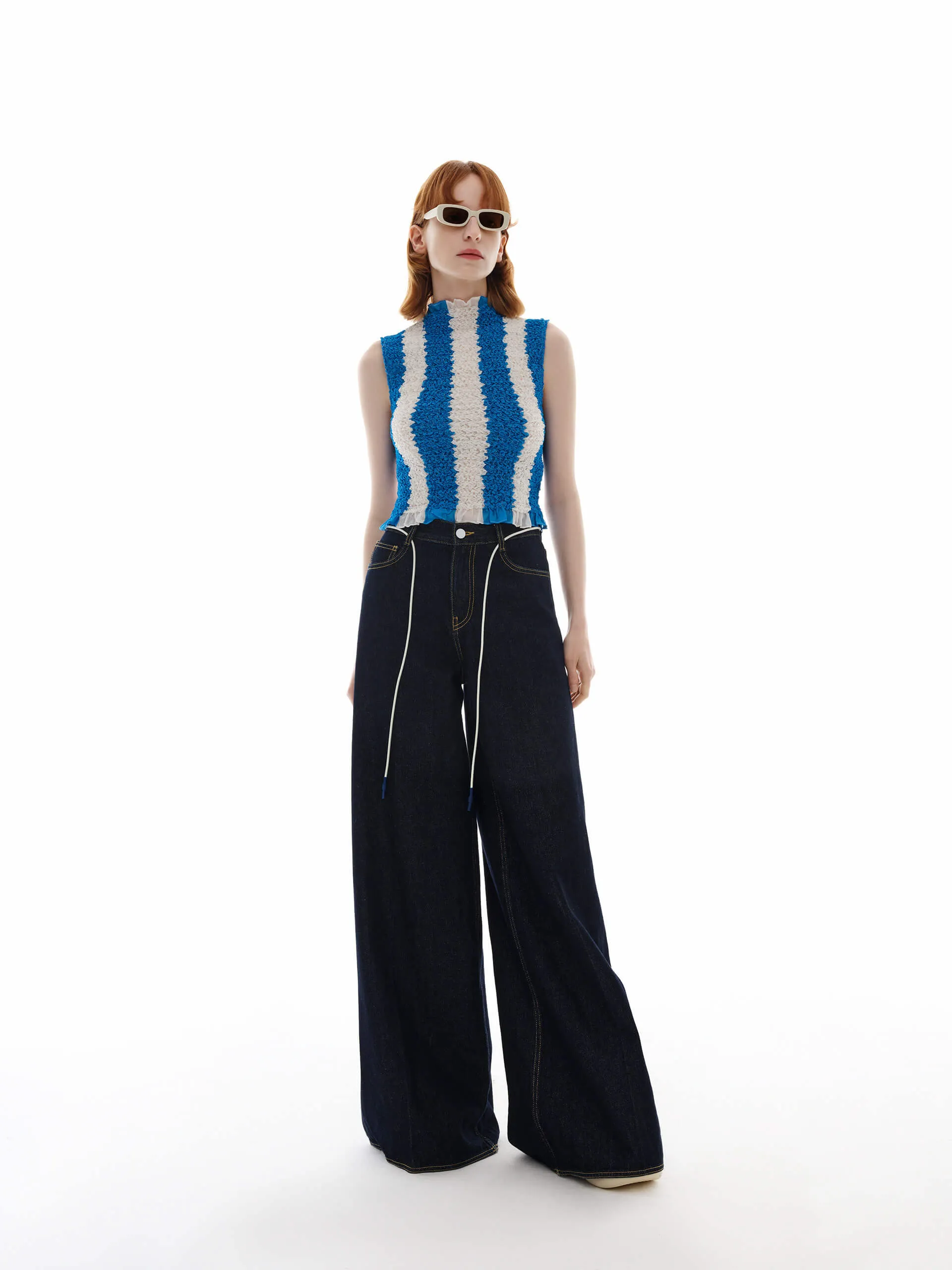 Drawstring Detail Wide Leg Jeans