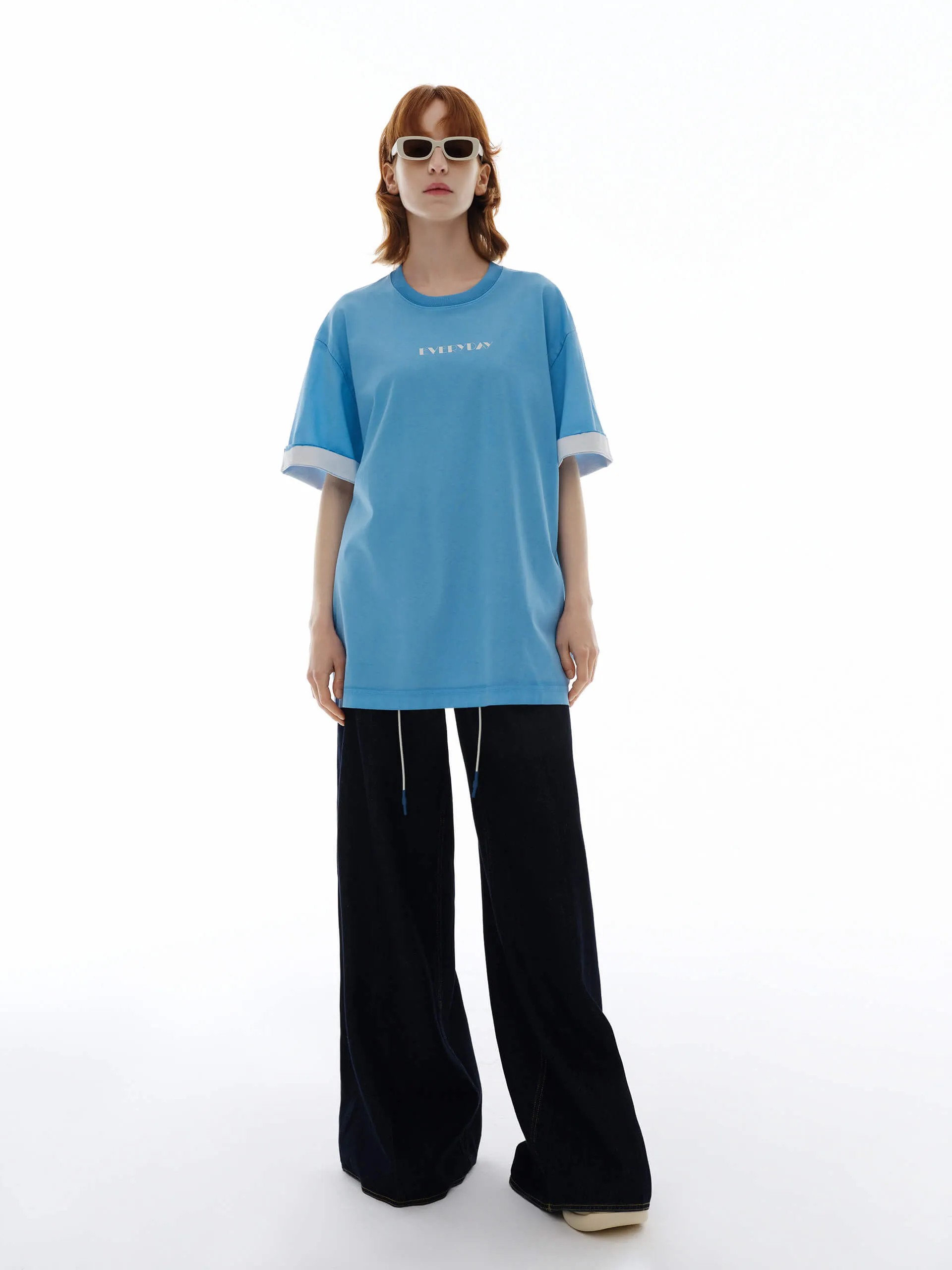 Drawstring Detail Wide Leg Jeans
