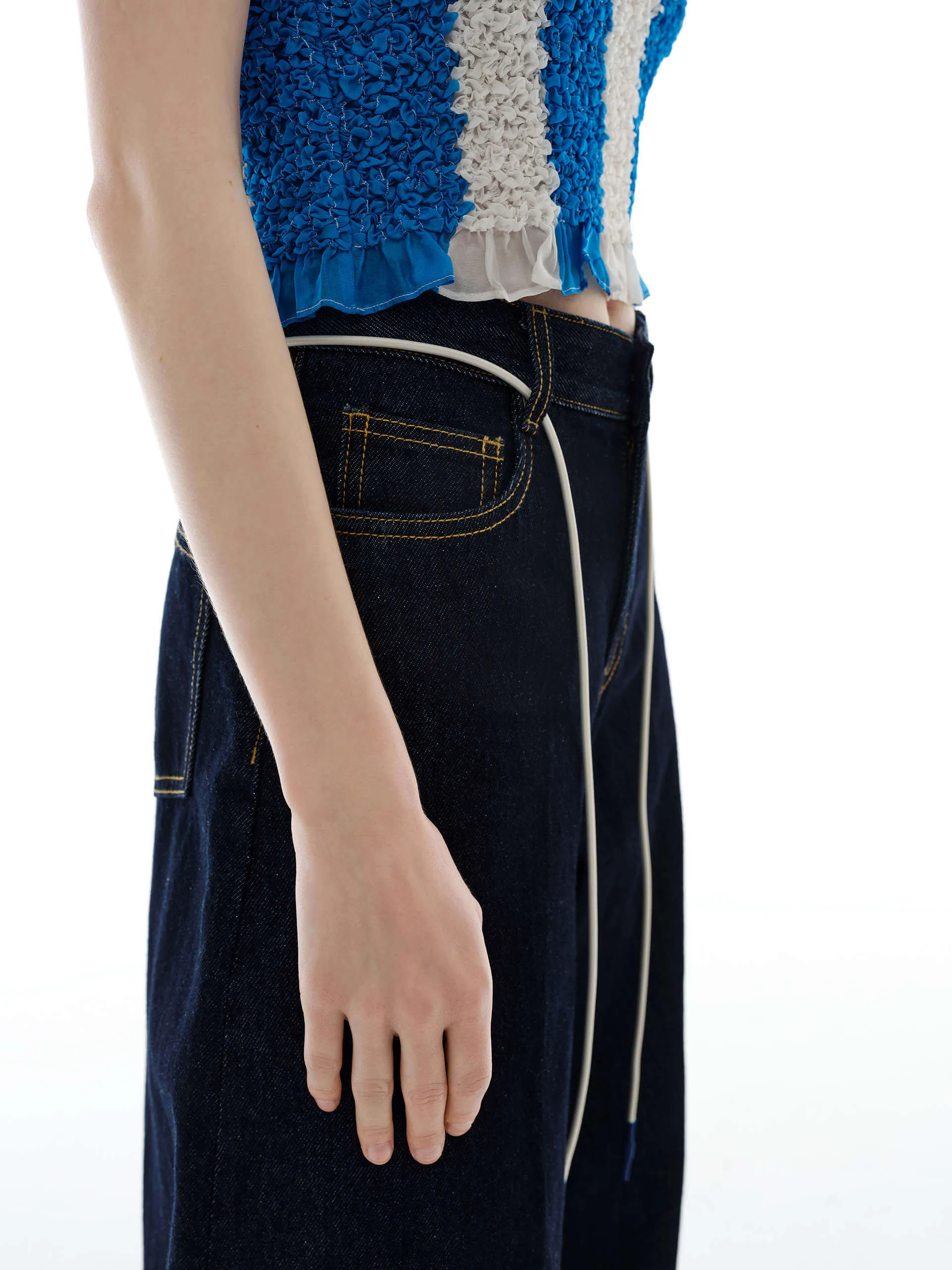 Drawstring Detail Wide Leg Jeans
