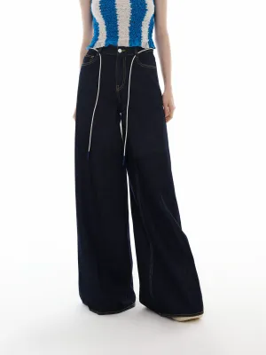 Drawstring Detail Wide Leg Jeans