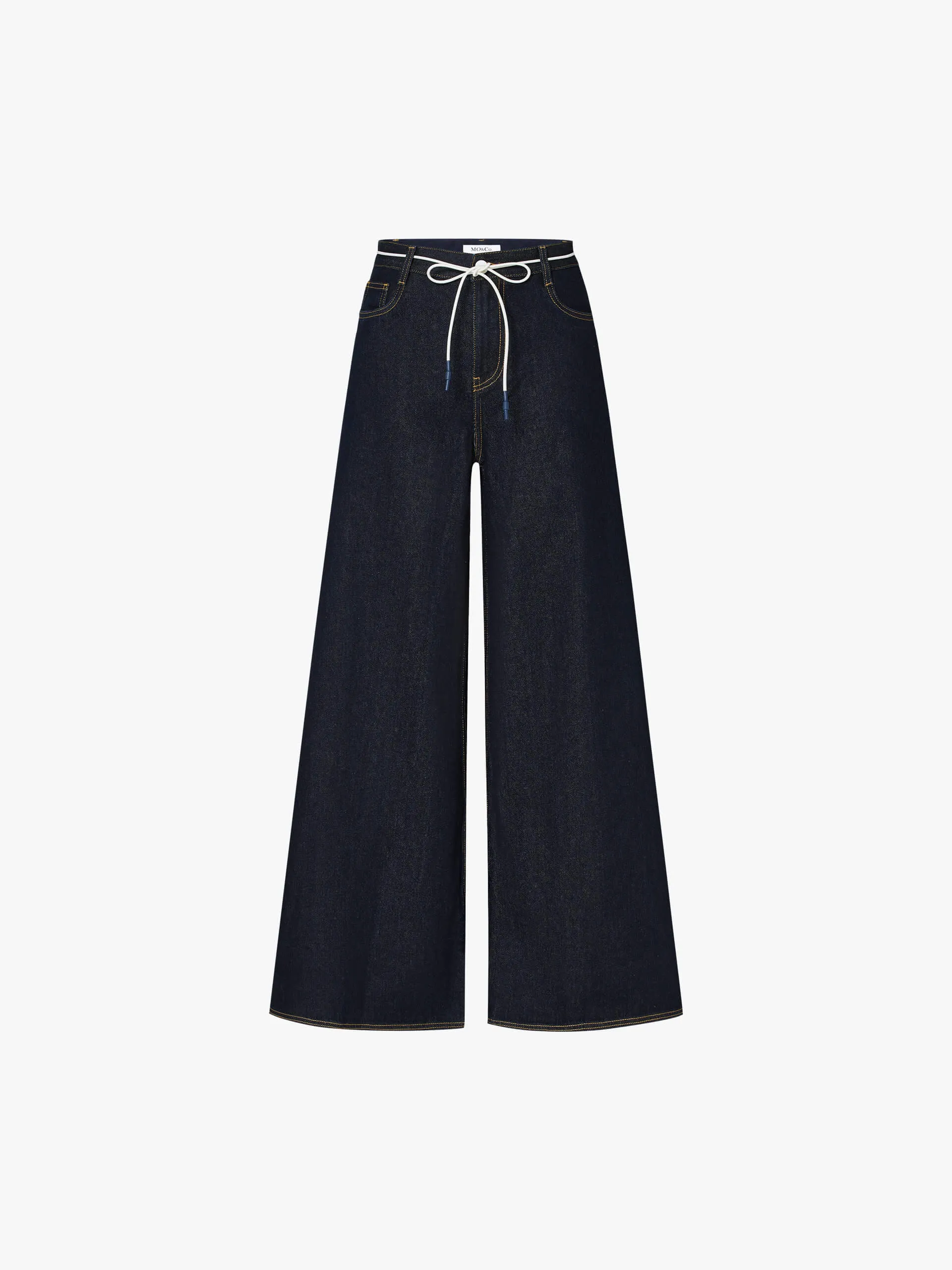 Drawstring Detail Wide Leg Jeans