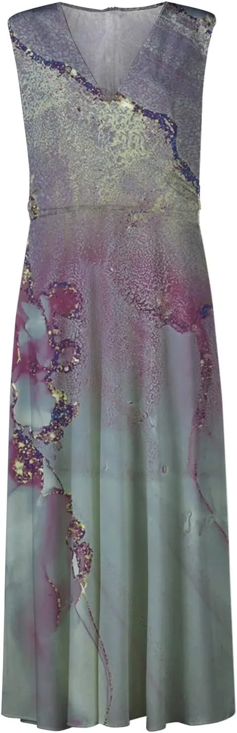 Dresses for Women 2024,Women's Maxi Dress Sleeveless Casual Flowy Swing Dress Floral Print Fashion Daily Sundresses