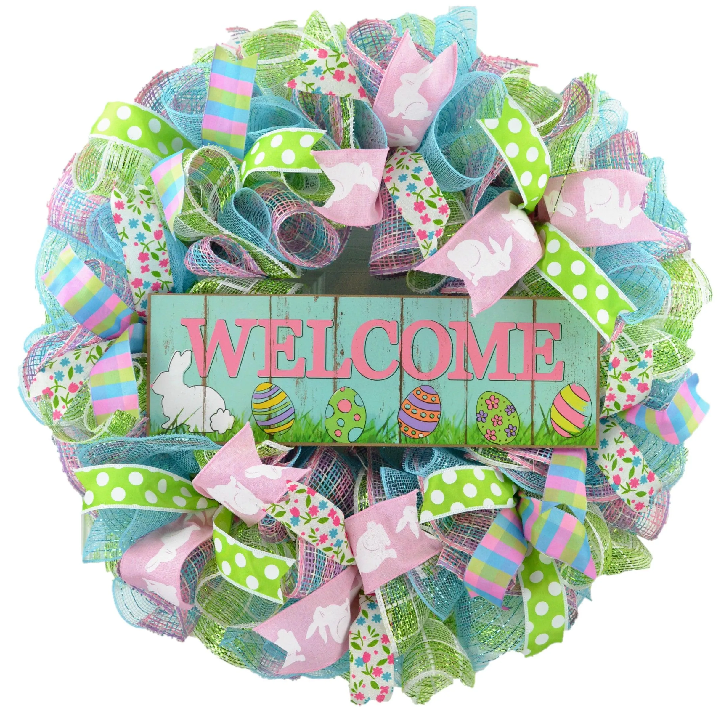 Easter Door Wreath | Spring Welcome Wreath | Pink Turquoise White