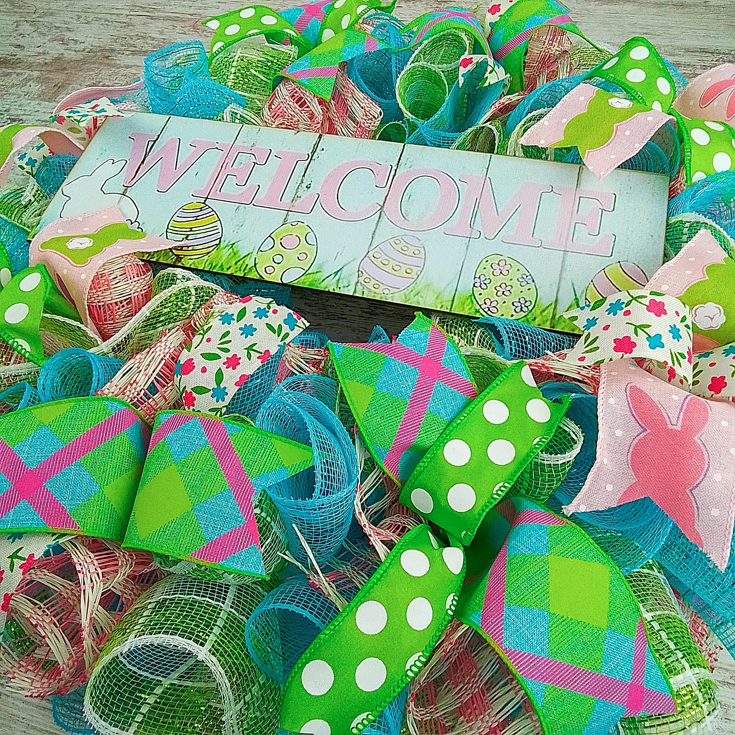 Easter Door Wreath | Spring Welcome Wreath | Pink Turquoise White