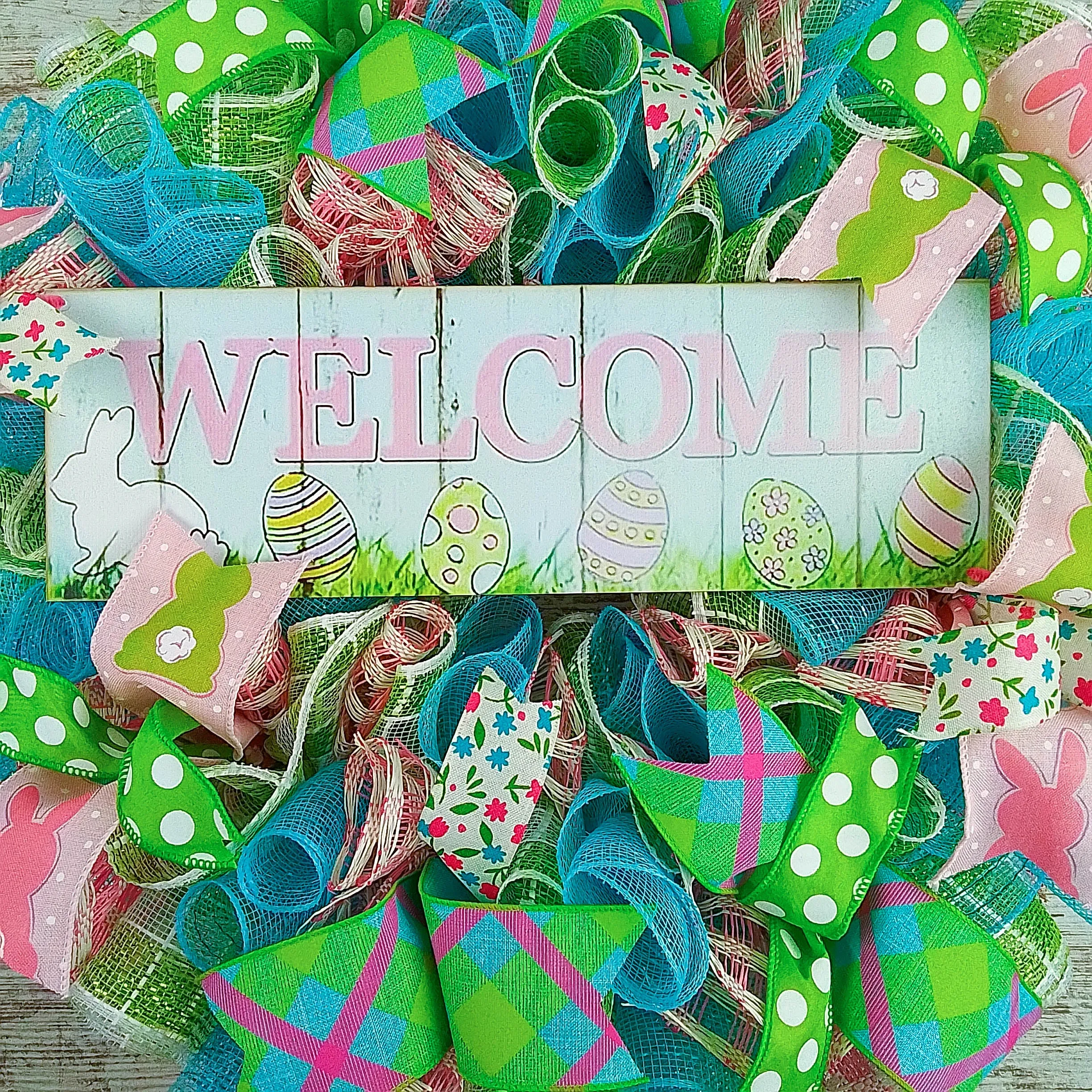Easter Door Wreath | Spring Welcome Wreath | Pink Turquoise White