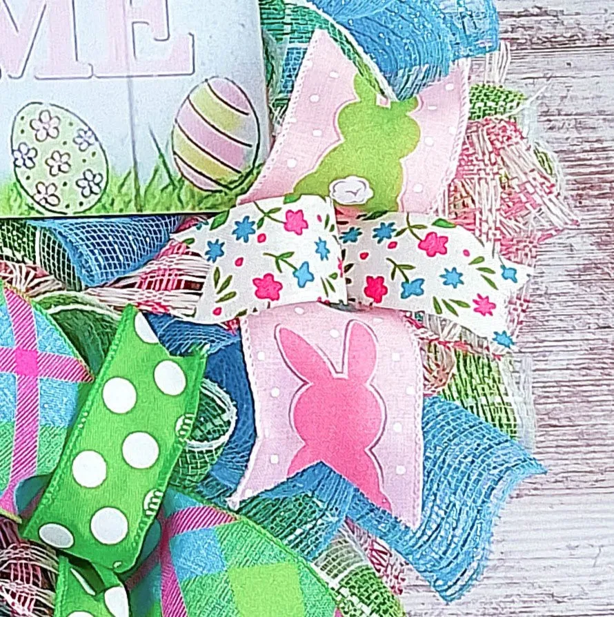 Easter Door Wreath | Spring Welcome Wreath | Pink Turquoise White