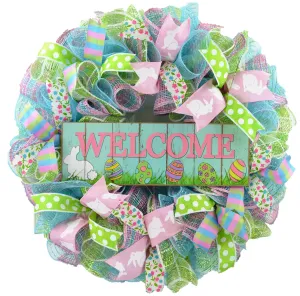 Easter Door Wreath | Spring Welcome Wreath | Pink Turquoise White