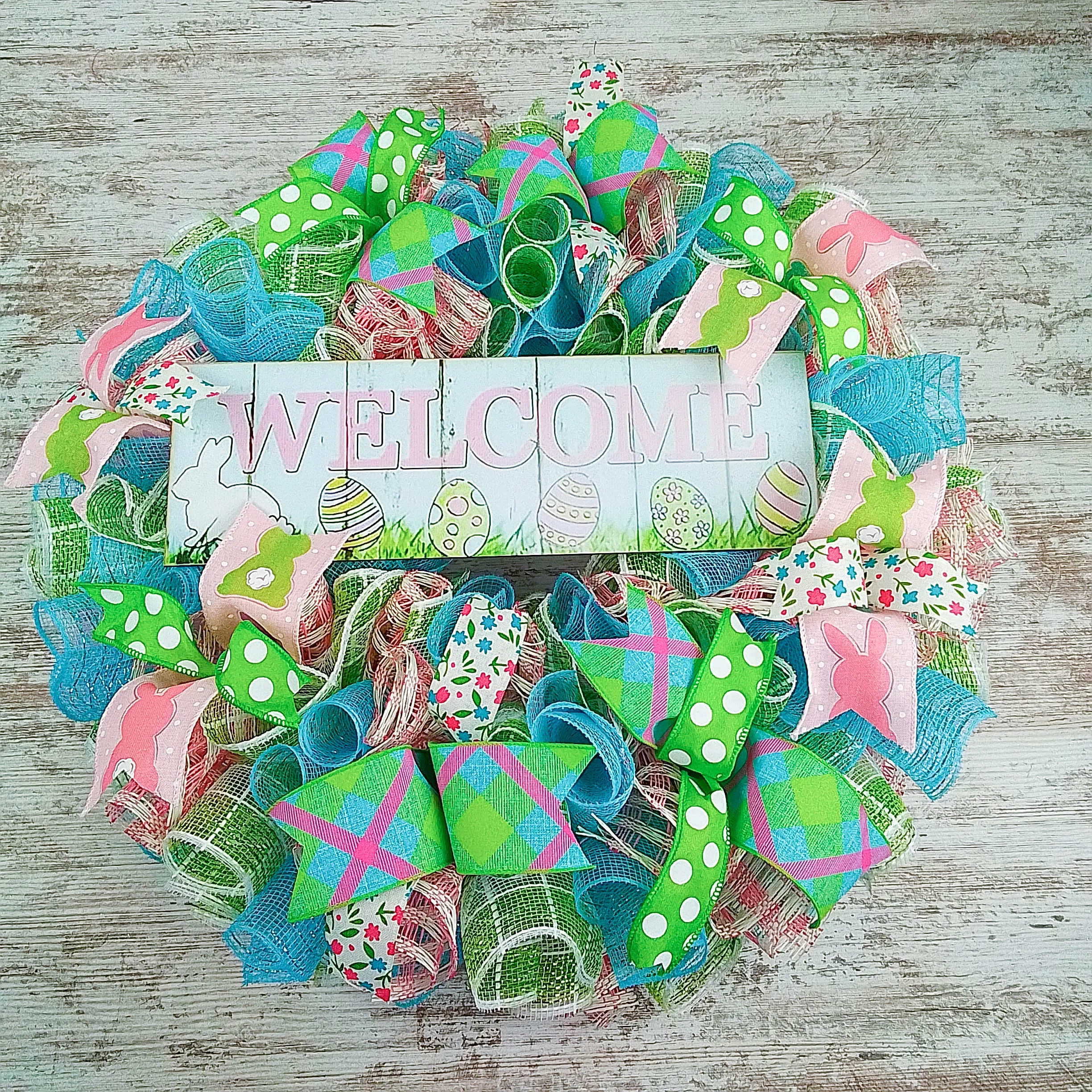 Easter Door Wreath | Spring Welcome Wreath | Pink Turquoise White