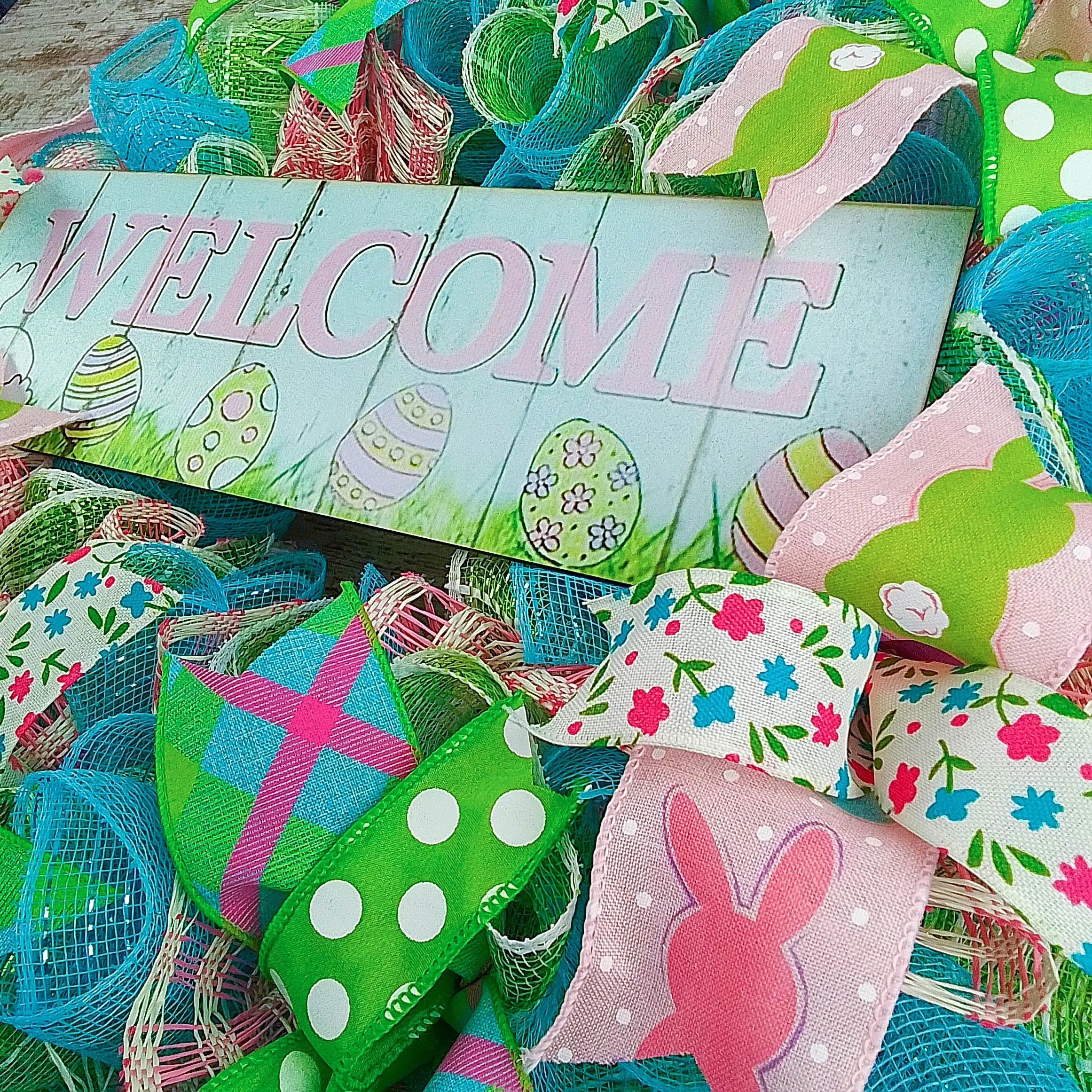 Easter Door Wreath | Spring Welcome Wreath | Pink Turquoise White