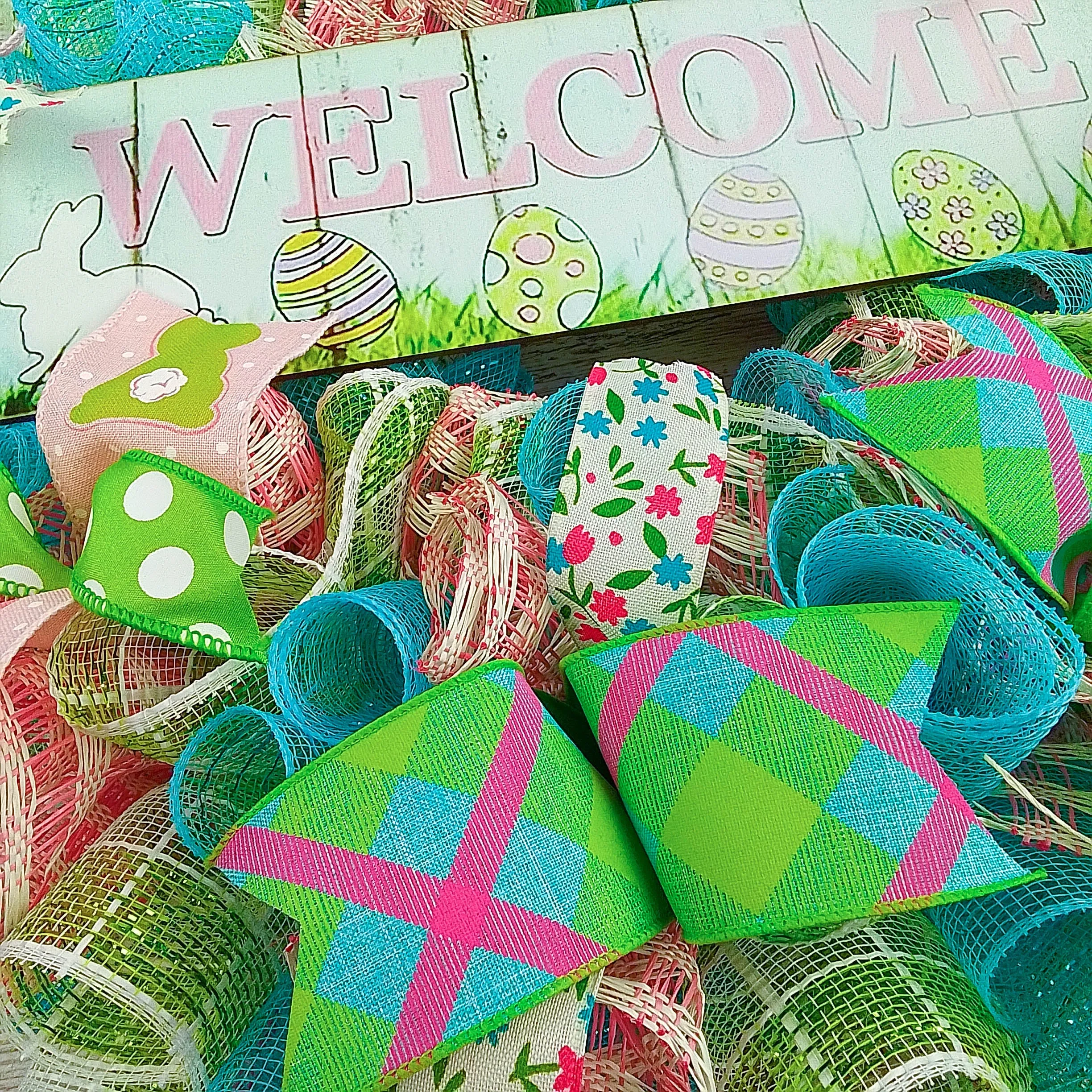 Easter Door Wreath | Spring Welcome Wreath | Pink Turquoise White