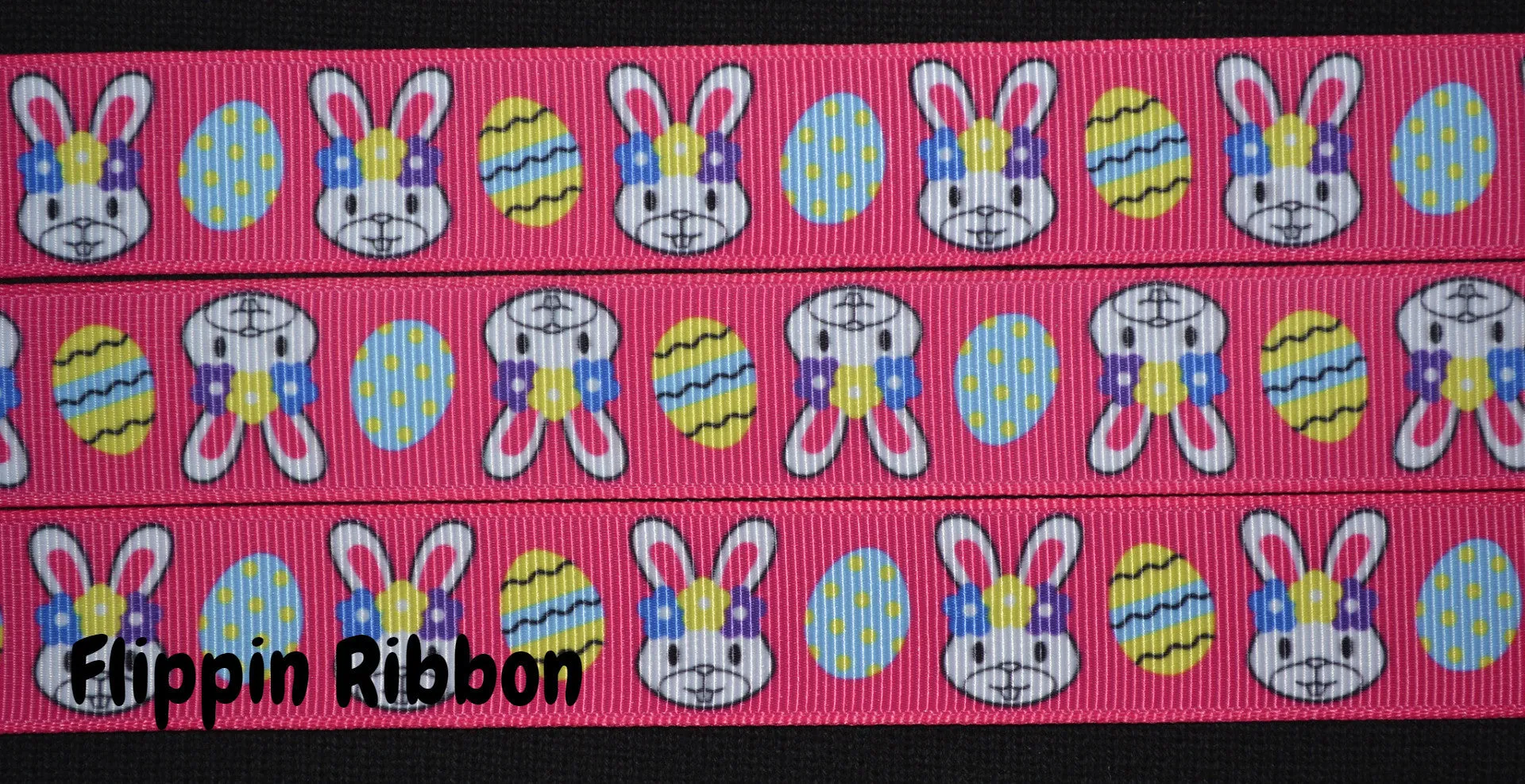 Easter Ribbon with Bunny Faces and Eggs - 7/8 inch Printed Grosgrain